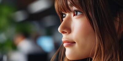Young woman looking thoughtfully into the distance, profile photo