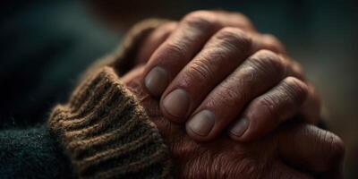 Close up of older man's hands clasping together photo