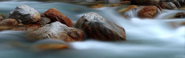 Long exposure shows water flowing over rocks at a River photo