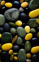 Colorful natural stones. Colorful stones of different shapes and sizes are grouped to showcase vibrant textures and patterns. photo