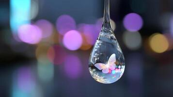 Delicate butterfly inside a water droplet shines beautifully in a colorful background at night photo