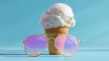 Enjoying ice cream and sunglasses on a sunny day at the beach for a refreshing treat photo