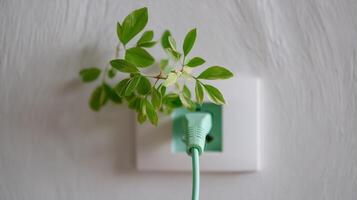 Powering Nature with a Plant Connected to an Electrical Outlet in a Modern Space photo