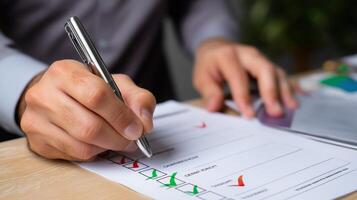 Individual completes a checklist for project tasks in an office setting during daytime hours photo