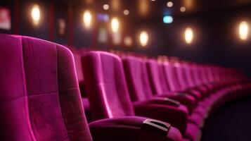Plush seating in a modern cinema showcasing vibrant purple hues with dim lighting for an intimate experience photo
