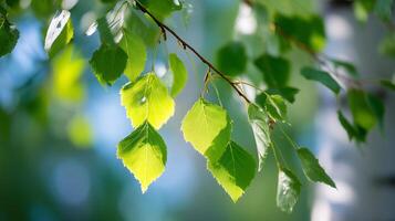 Sunlit green leaves create a vibrant canopy in a serene garden during a warm afternoon photo