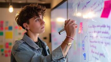 Creative brainstorming session in a modern workspace with a focus on innovative ideas and collaboration photo