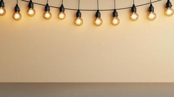 Vintage lamps glowing softly, illuminating empty and with warm, nostalgic ambiance interior muted golden light photo
