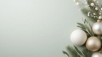 Winter christmas greenery seasonal pristine white ornament, evoking peaceful holiday elegance with soft surrounding charm photo