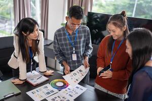 Asian business people Brainstorm meeting application Designers mobile app interface Creative digital development software design project ux ui photo