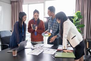 Asian businesswoman Brainstorm meeting application Designers mobile app interface Creative digital development software design project ux ui photo
