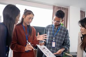 Asian business woman Brainstorm meeting application Designers mobile app interface Creative digital development software design project ux ui photo