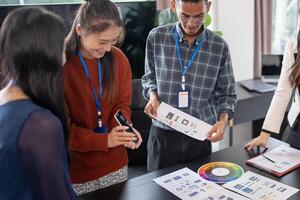 Asian business Brainstorm meeting pplication Designers mobile app interface Creative digital development software design project ux ui photo