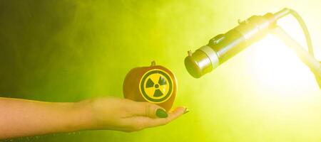 Radiation and danger concept, worker doing measure radioactivity photo