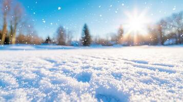 Delicate snowflakes drifting over pristine evergreen landscape, soft white silhouettes blurring winter scenery photo