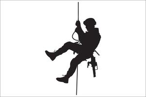 A silhouette of a man climbing on a rope vector