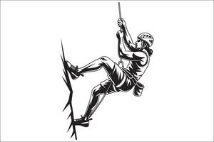 A man is climbing on a rock with a rope vector
