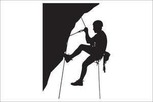 Silhouette of a man climbing on a rock vector