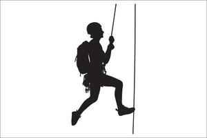 Silhouette of a man climbing on a rope vector