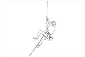 A drawing of a man climbing on a rope vector