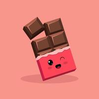Adorable chocolate bar character with a happy expression and winking eye on a pink background. Perfect for cheerful, playful, or sweet concepts. vector