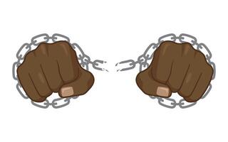 Illustration of a fist, breaking chains. Symbol of Juneteenth, world freedom day, graphic for black community for equality vector