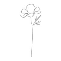 Modern single line flower with bold petal curves and fine leaves. Minimalist continuous line botanical sketch ideal for prints, stickers, or elegant tattoos vector