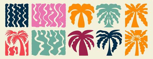 Collection of Colorful Abstract Palm Trees and Wave Patterns vector