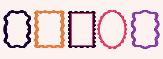 Set of 5 Colorful Decorative Frames, Wavy Borders, Templates vector