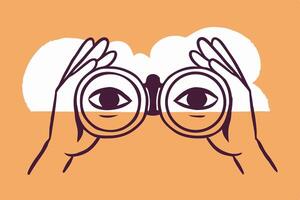 Hands Holding Binoculars with Eyes Abstract Vision Concept vector