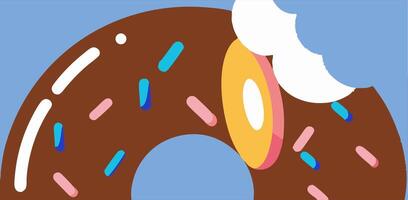 Chocolate Donut with Sprinkles, Bitten, Flat Lay vector