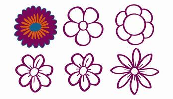 Six Simple Flower Designs Coloring Page Elements vector