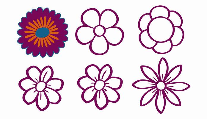 Six Simple Flower Designs Coloring Page Elements