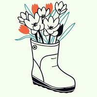 Tulip Bouquet in Rubber Boot Spring Flowers Illustration vector