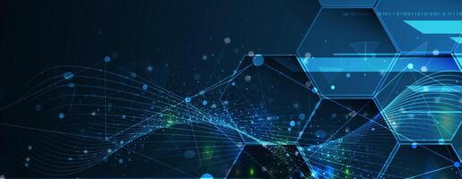 abstract technology hexagon background with lines and dots vector