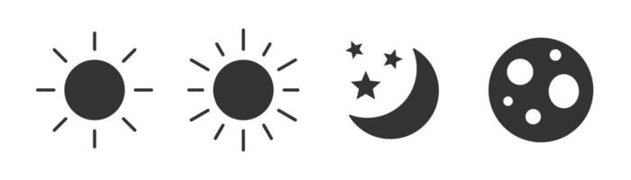 Sun and moon icon set. Day and night. Crescent moon sign and symbol. illustration vector