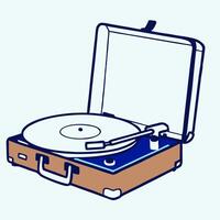 Portable Vintage Record Player with Vinyl, Open Case vector