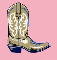 Tan Cowboy Boot with White Design on Pink Background vector