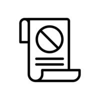 A simple line icon of a document with a prohibition symbol. Represents a notice or warning. vector