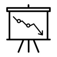 Icon of a presentation board displaying a downward trending graph. vector