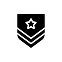 A black and white icon depicting a military sergeant's rank insignia. It features three chevrons and a star. vector