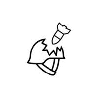 Line art icon depicting a broken military helmet struck by a bomb symbolizing war's destructive nature. vector