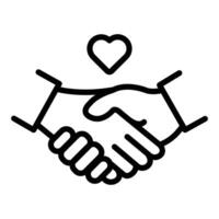 An illustration depicting two hands shaking, symbolizing an agreement, with a heart above, representing love and compassion. vector