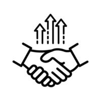 Graphic of a handshake with upward arrows symbolizing business growth and successful partnerships. vector