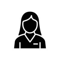 A simple black and white icon depicting a woman's silhouette. Ideal for website or application use. vector