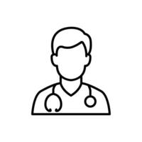 A simple line art icon depicting a doctor with a stethoscope. vector