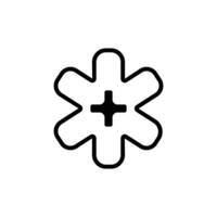A simple black and white icon of a plus sign in a medical star shape. vector