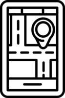 A black and white icon of a map on a phone vector