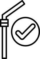 A black and white drawing of a straw and a check mark vector