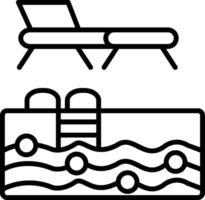 A black and white line icon of a pool and a chair vector